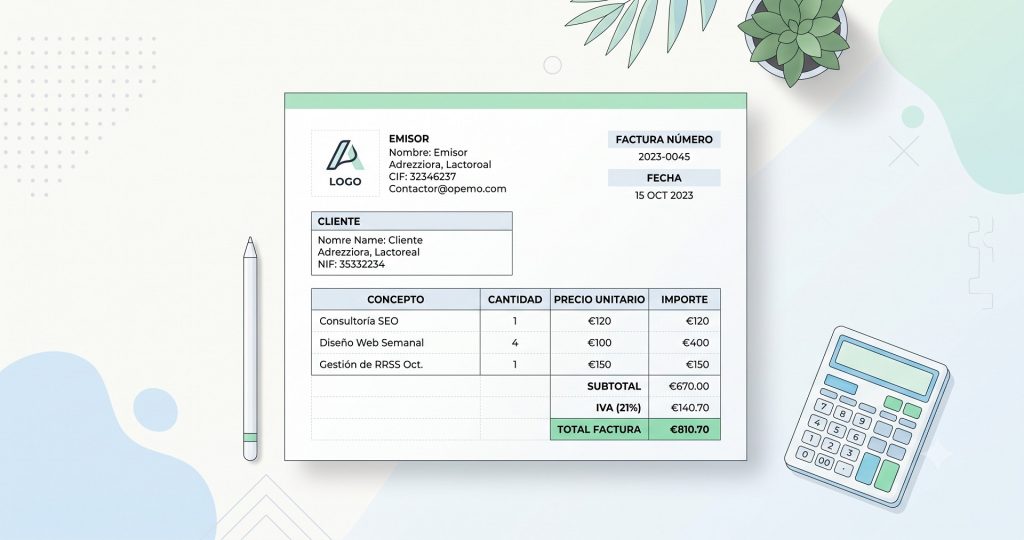 Plantilla de factura para autónomos: campos obligatorios y errores típicos